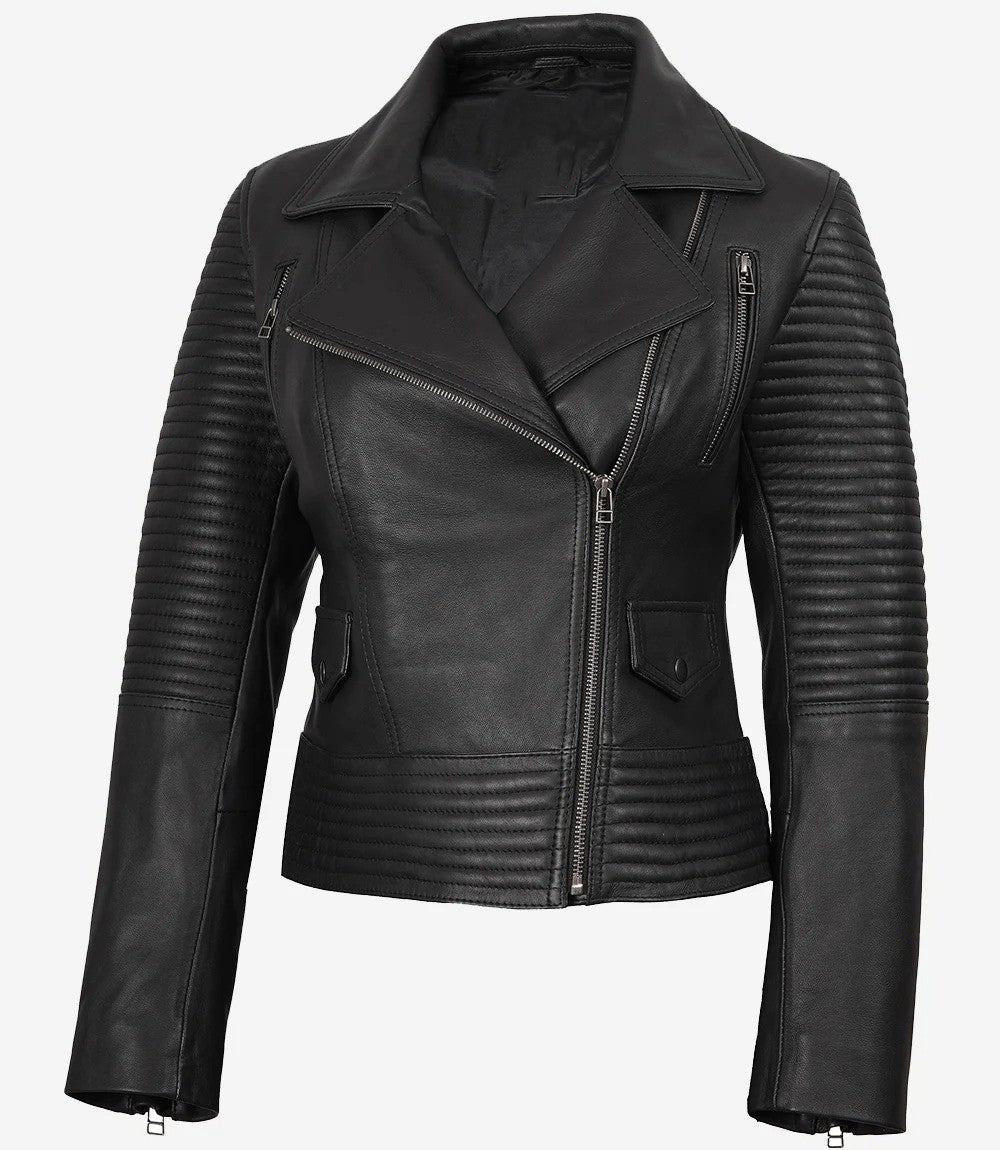 Women’s Black Leather Moto Jacket – Avanzar Bold Ride