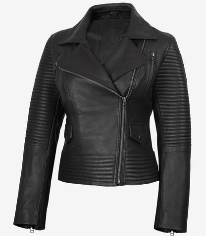 Women’s Black Leather Moto Jacket – Avanzar Bold Ride