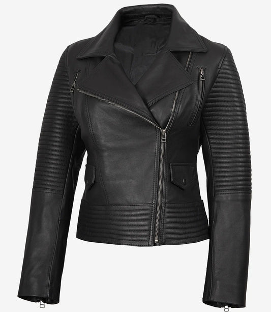 Women’s Black Leather Moto Jacket – Avanzar Bold Ride