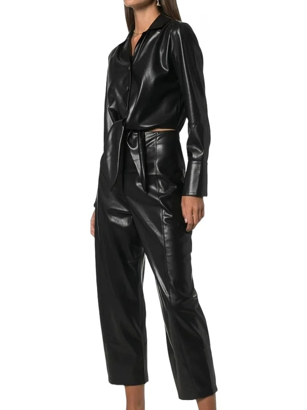 Avanzar Leather Women's Bold Fashion Original Sheepskin Black Leather Jumpsuit