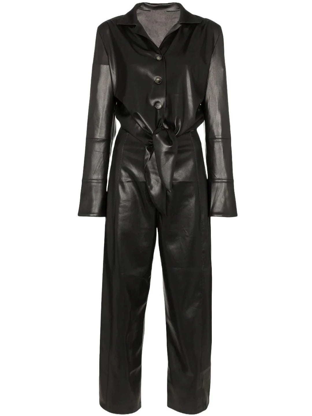 Avanzar Leather Women's Bold Fashion Original Sheepskin Black Leather Jumpsuit