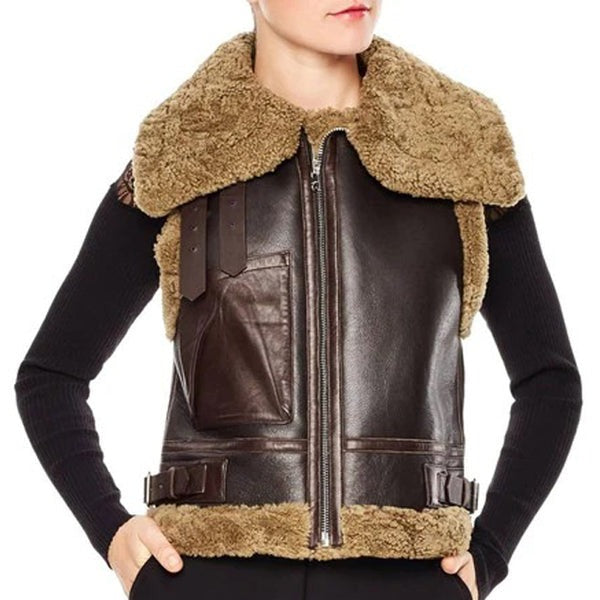 Women’s Dark Brown Shearling Leather Vest – Avanzar Leather