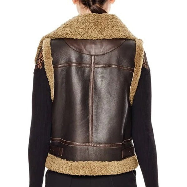 Women’s Dark Brown Shearling Leather Vest – Avanzar Leather