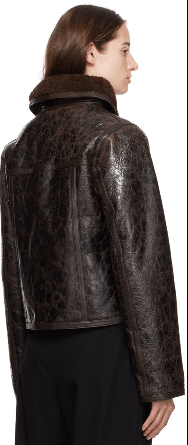 Women's Dark Brown Distressed Shearling Leather Jacket - Vintage and Stylish