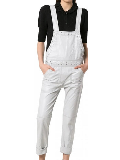 Avanzar Leather Women's Finely Crafted Original Sheepskin White Leather Jumpsuit