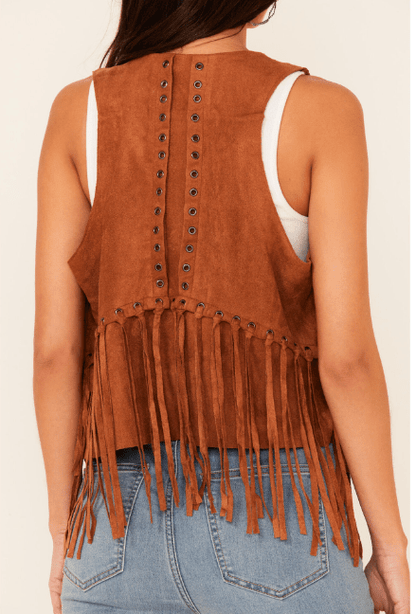 Women's Brown Fringe Suede Leather Vest