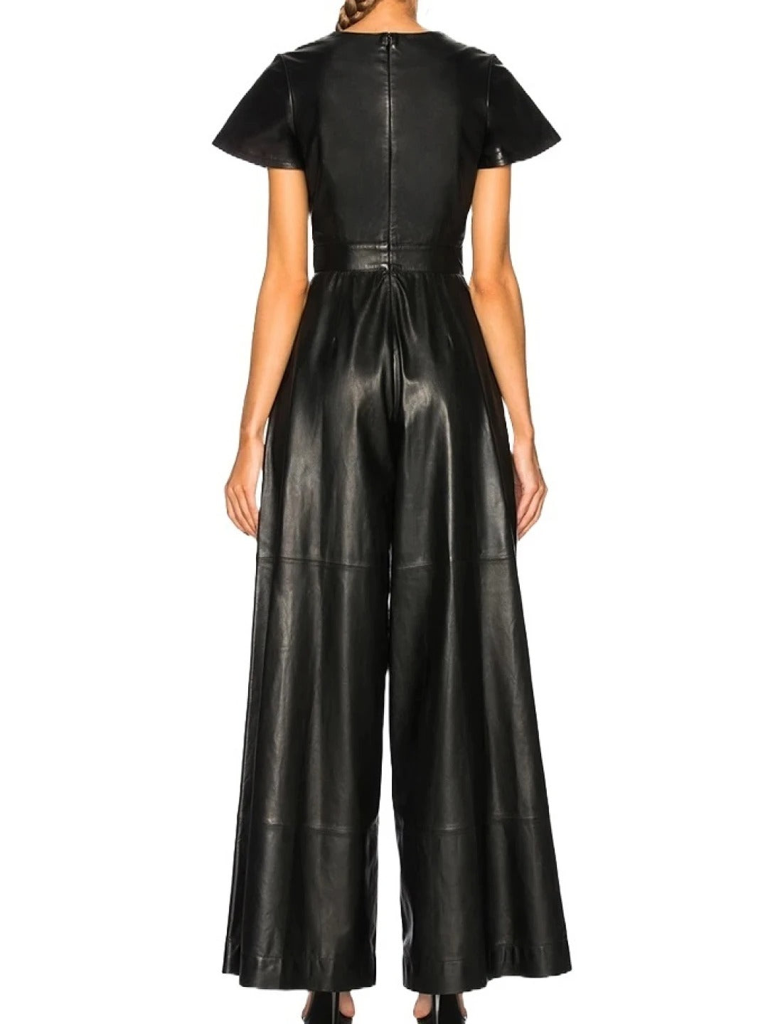 Avanzar Leather Women's Glamorous Original Sheepskin Black Leather Jumpsuit