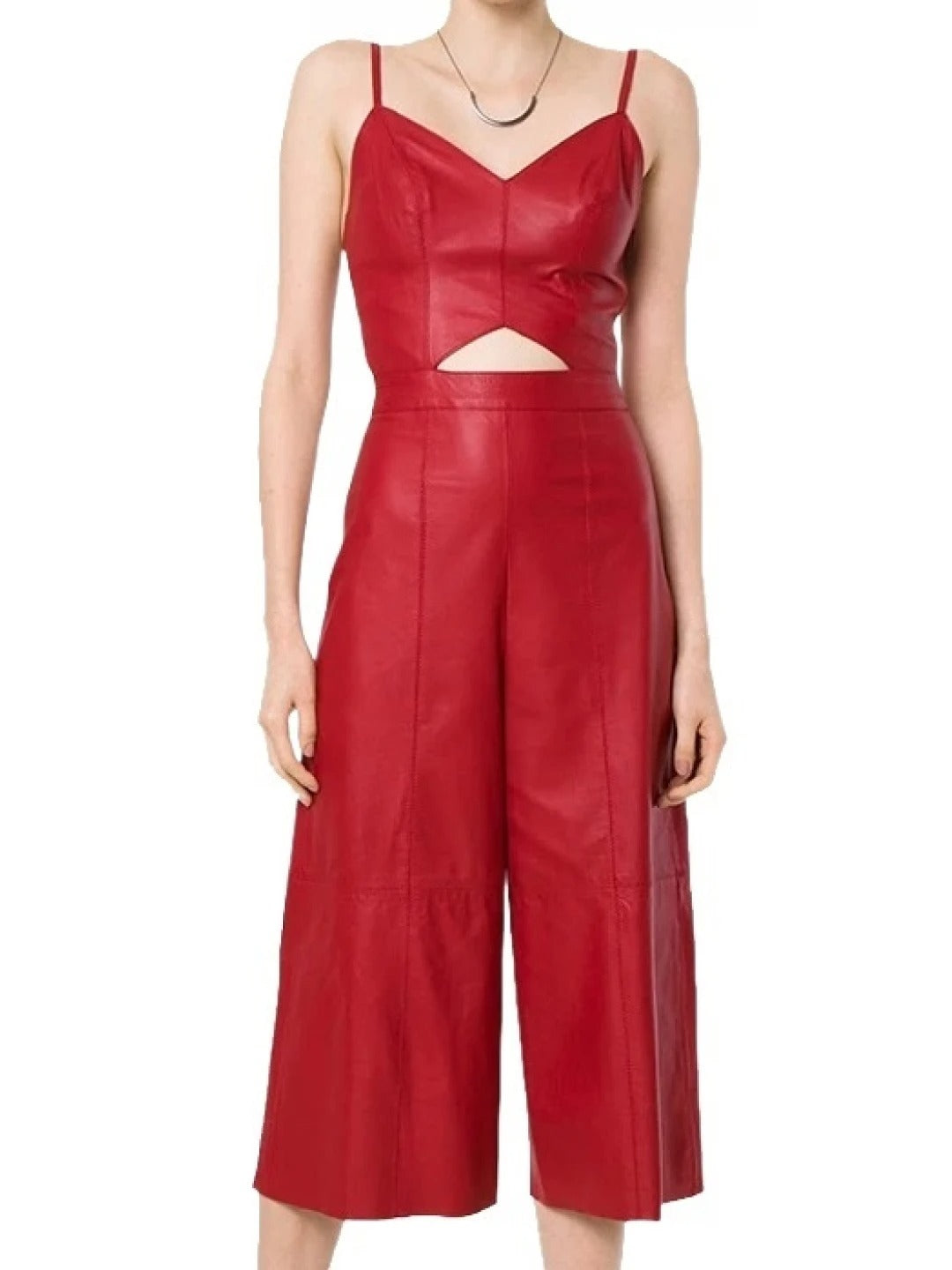 Avanzar Leather Women's Glamorous Style Real Sheepskin Red Leather Jumpsuit