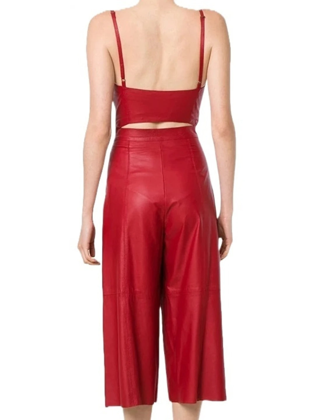 Avanzar Leather Women's Glamorous Style Real Sheepskin Red Leather Jumpsuit