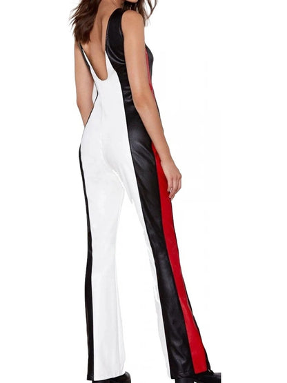 Avanzar Leather Women's Glamorous Wear Original Sheepskin White, Red, and Black Leather Jumpsuit