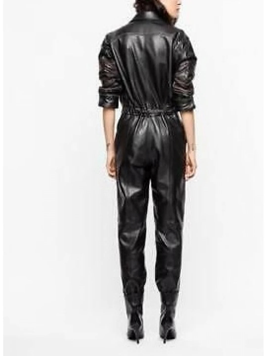 Avanzar Leather Women's Halloween Fashion Genuine Black Leather Catsuit Jumpsuit