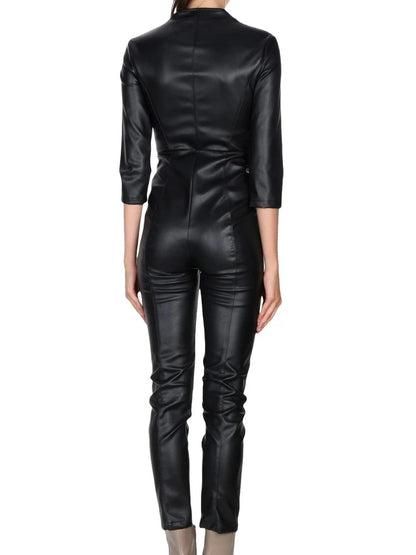 Avanzar Leather Women's Impressive Style Original Sheepskin Black Leather Jumpsuit