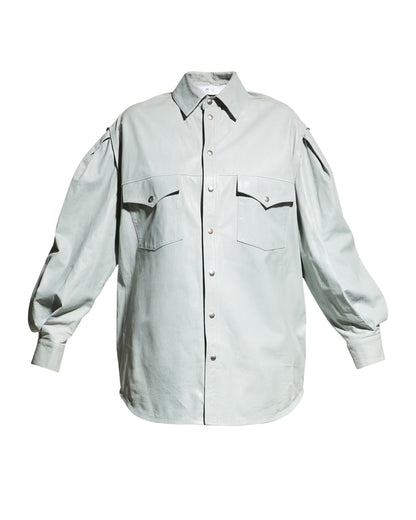 Women's Oversized Gray Trucker Leather Shirt with Modern Fit