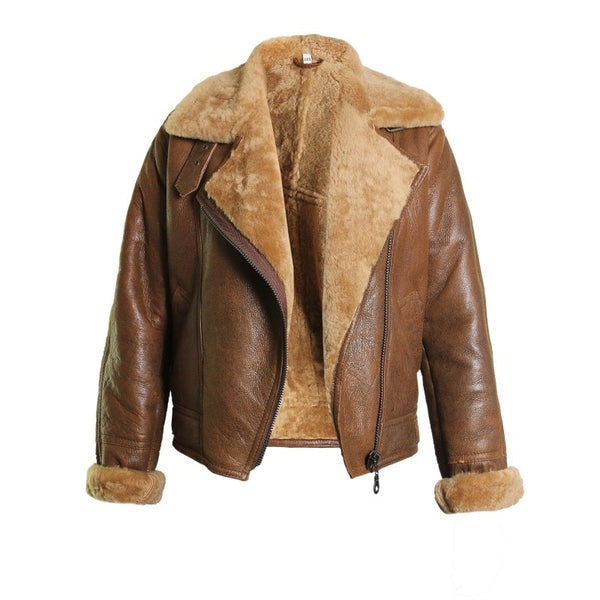 Women’s Brown Leather Sheepskin Shearling Jacket by Avanzar Leather