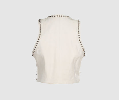 Women’s White Studded Leather Vest 