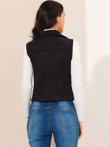 Women's Black Suede Leather Biker Vest