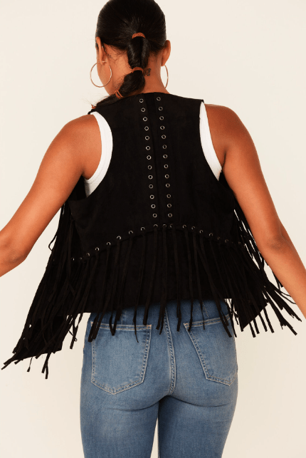 Women's Black Suede Fringe Leather Vest