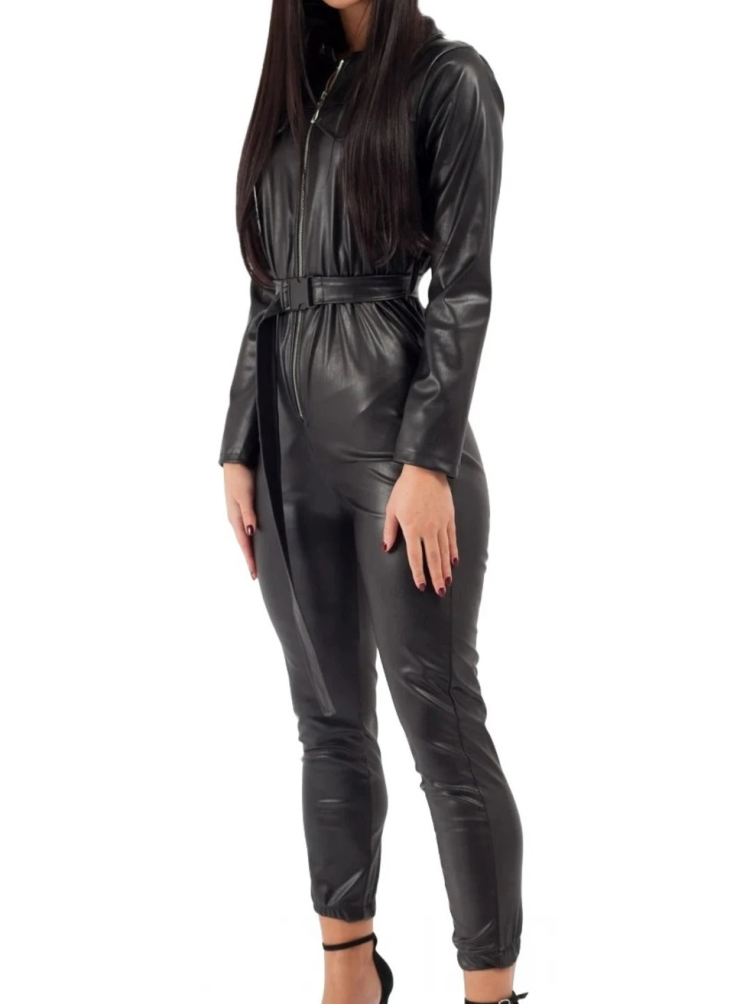 Avanzar Leather Women's Trendy Original Sheepskin Black Leather Jumpsuit