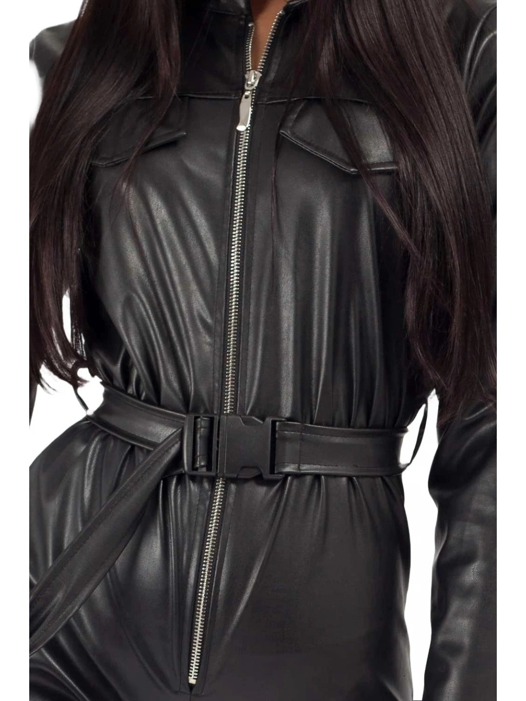 Avanzar Leather Women's Trendy Original Sheepskin Black Leather Jumpsuit