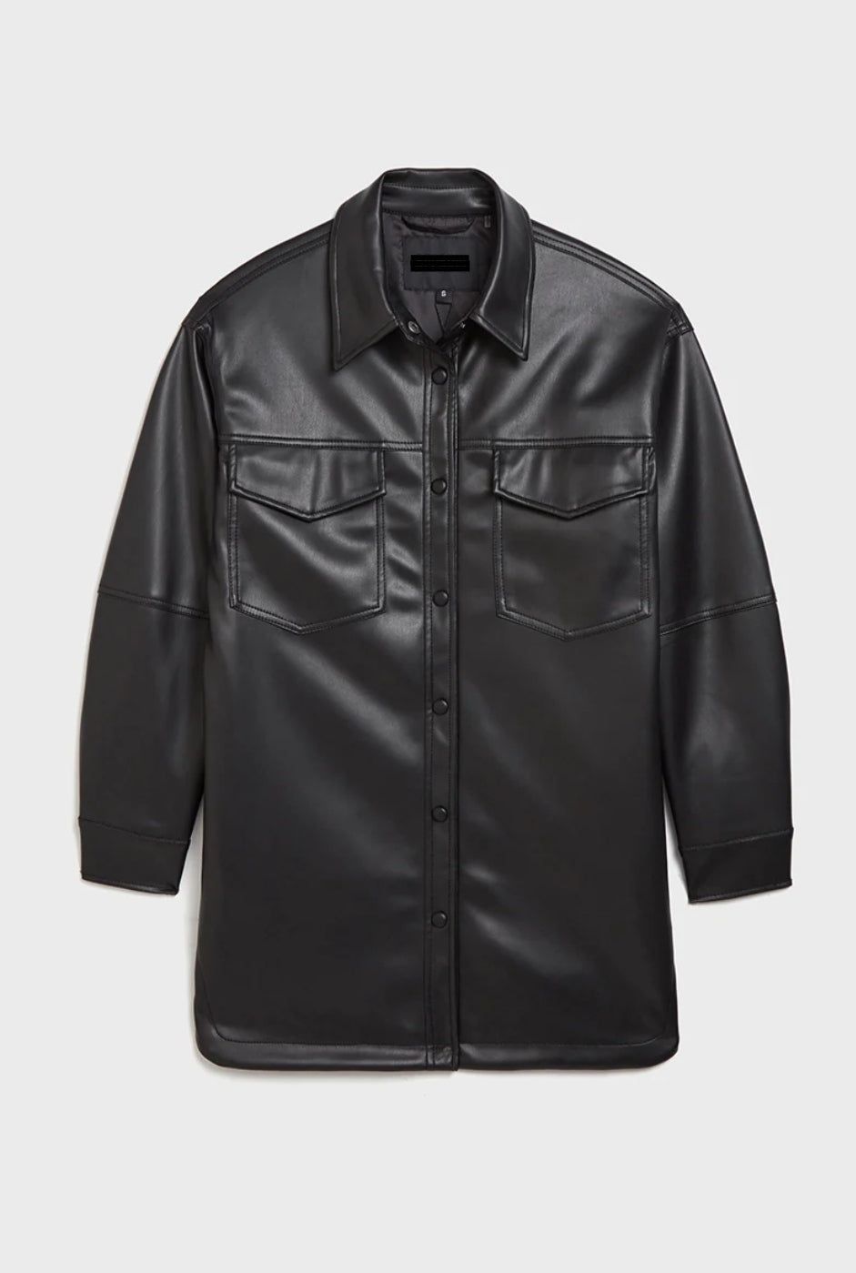 Women's Black Trucker Leather Shirt with Classic Fit