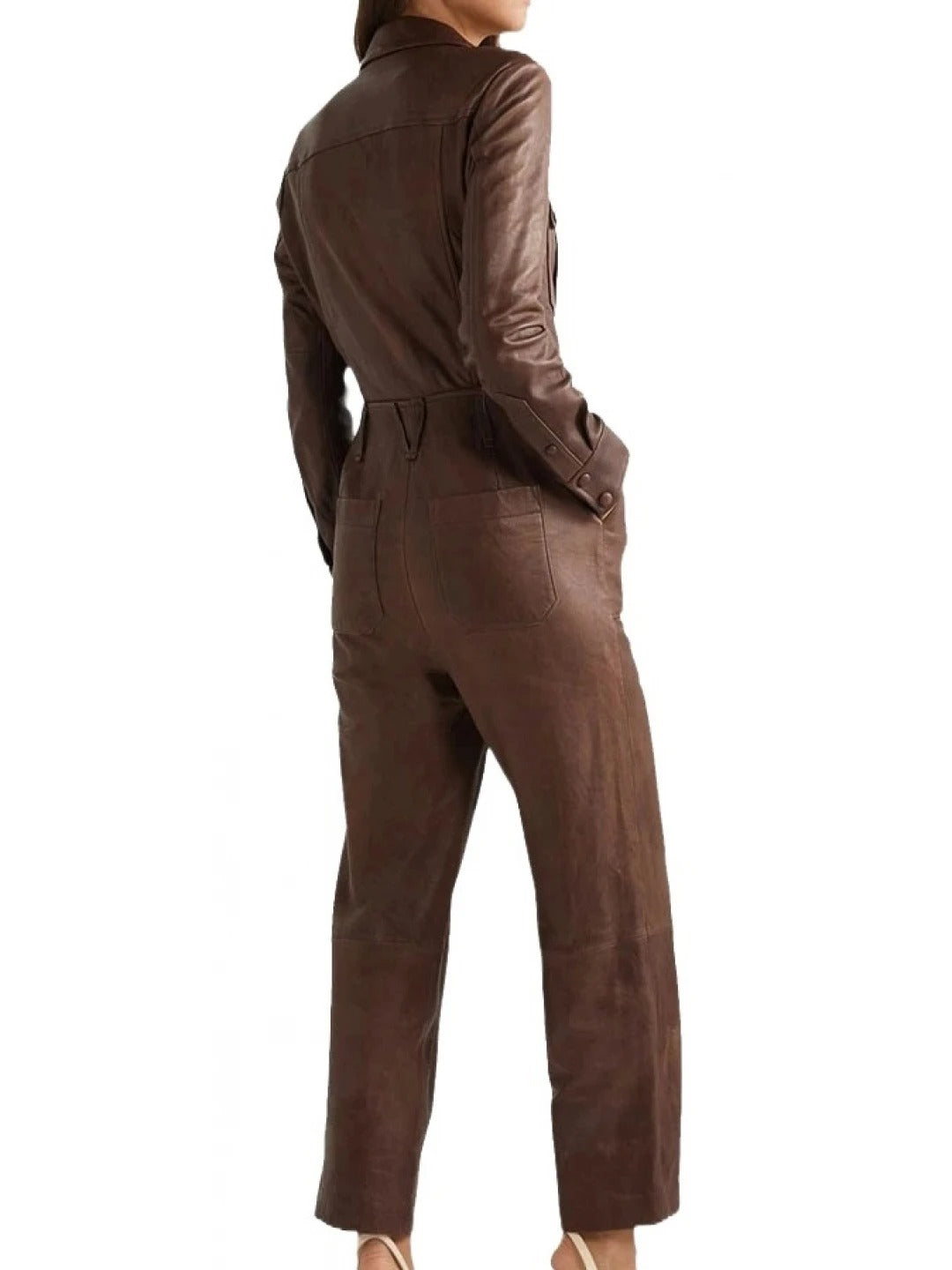 Avanzar Leather Women's Unique Pure Sheepskin Brown Leather Jumpsuit