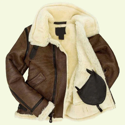 Women’s Brown Shearling Bomber Leather Jacket