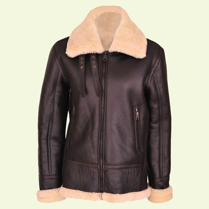 Women’s B3 Brown Shearling Aviator Leather Jacket