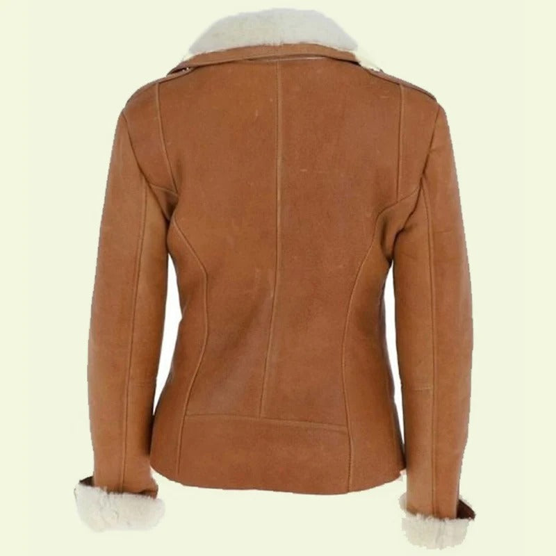 Women’s Camel Brown Aviator Jacket with Shearling – Avanzar Leather