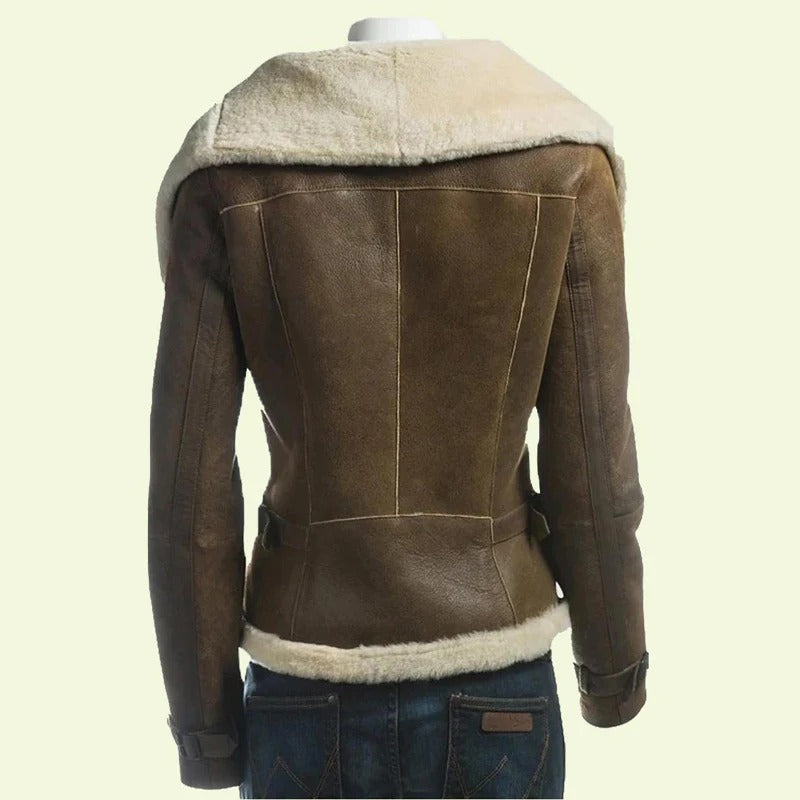 Women’s Olive Green Shearling Leather Jacket