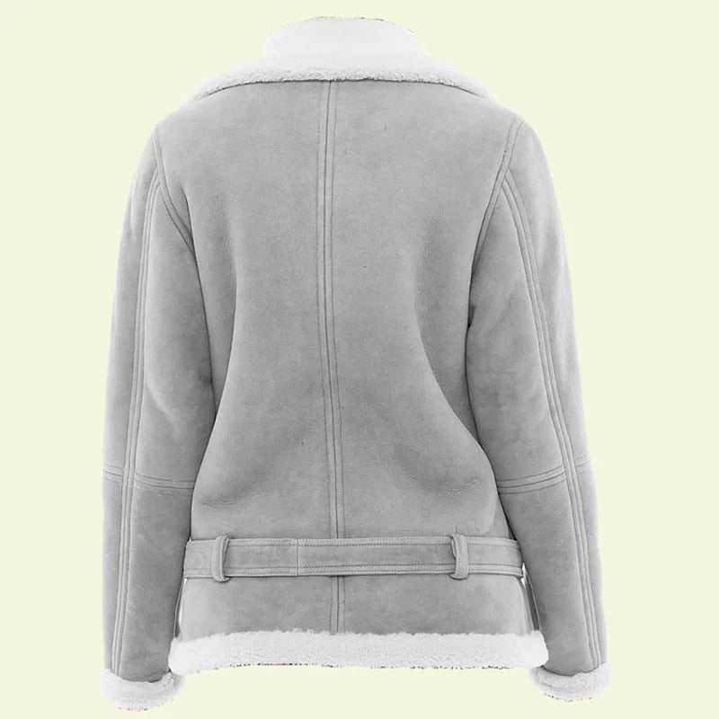 Women’s Grey Aviator Jacket – Real Leather with White Shearling