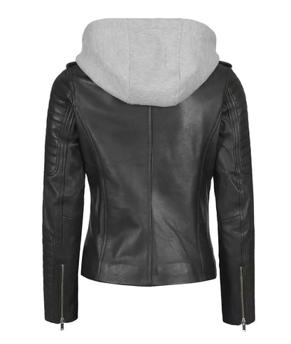 Women’s Black Leather Hooded Jacket – Avanzar Leather