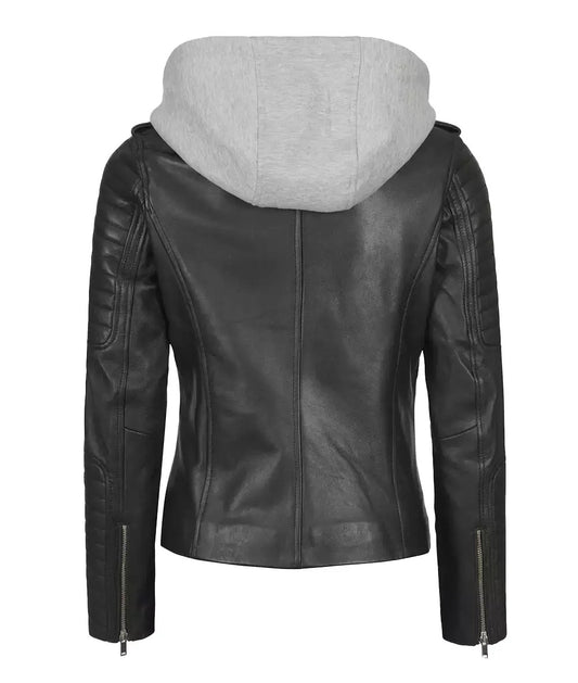 Women’s Black Leather Hooded Jacket – Avanzar Leather