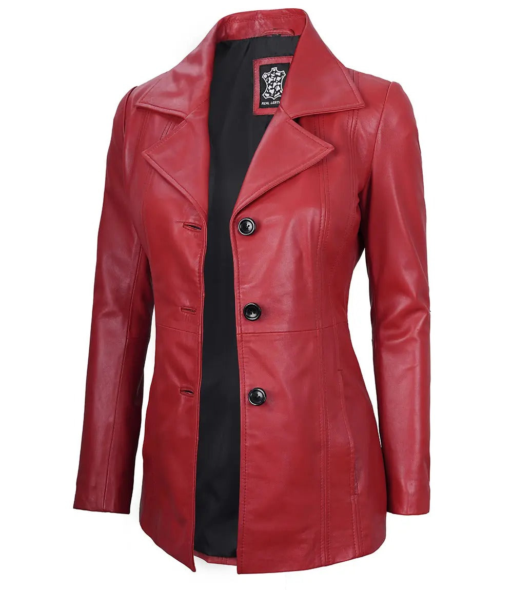 Avanzar Leather Women's Red Real Leather Blazer Jacket