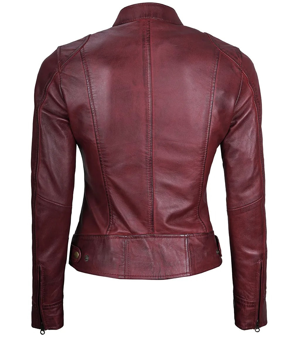 Avanzar Leather Dodge Women's Maroon Café Racer Leather Jacket