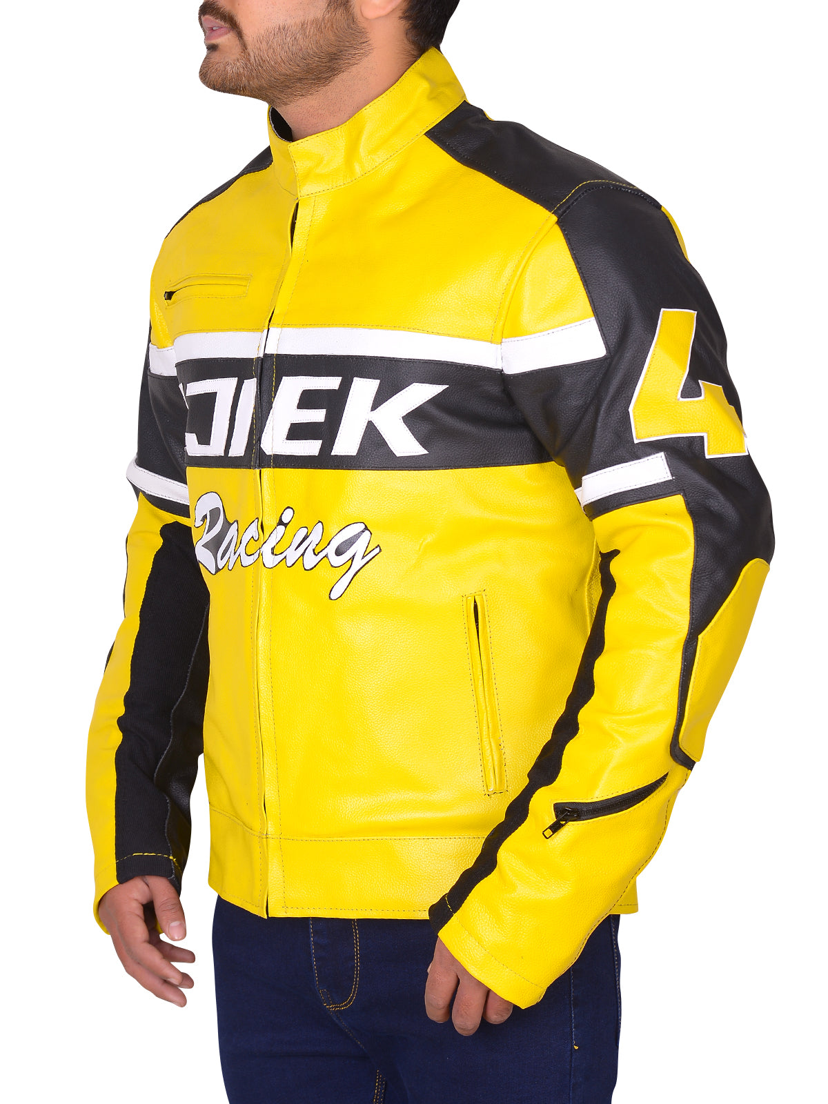 Black and Yellow Biker Leather Jacket