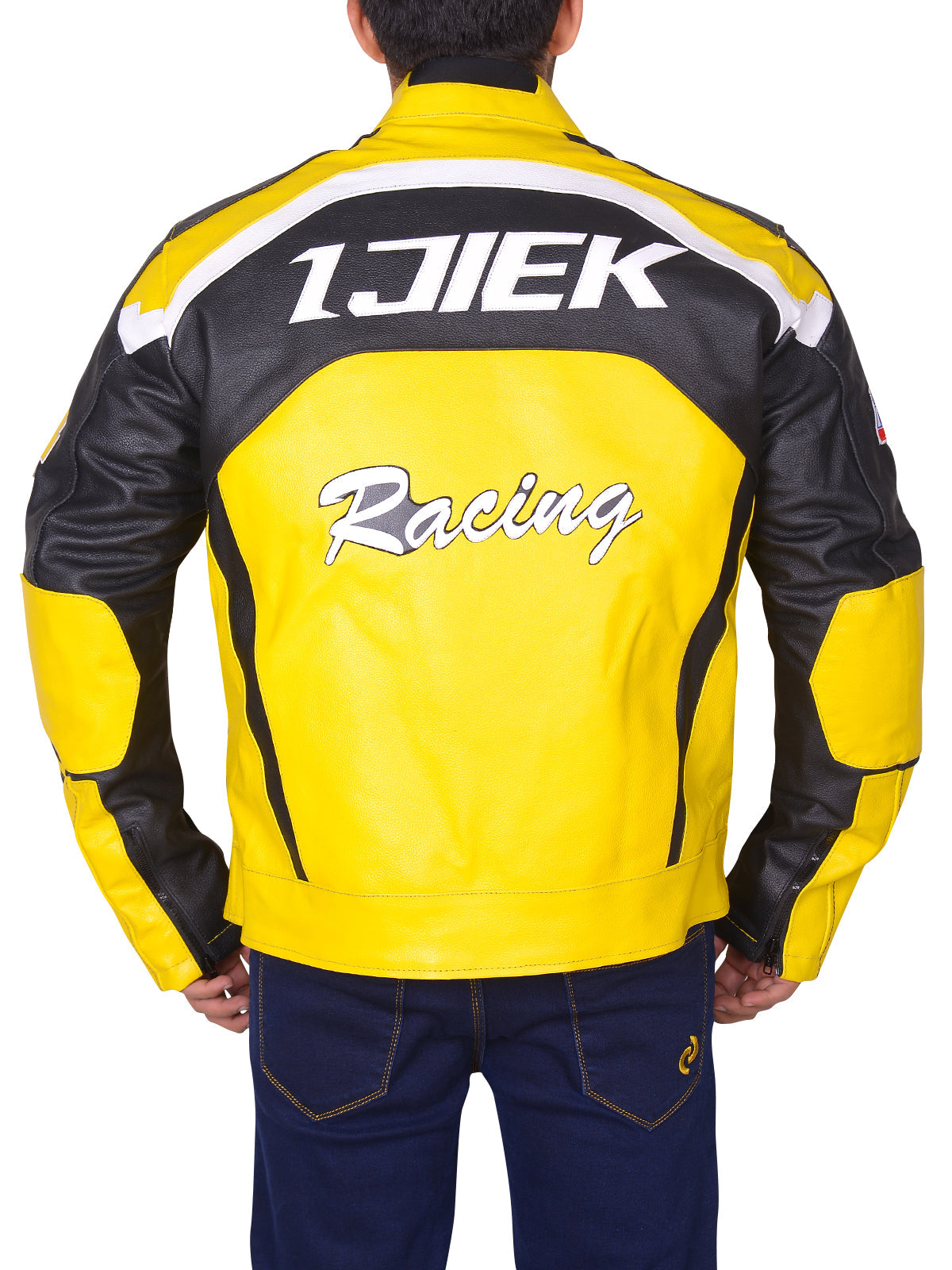 Black and Yellow Biker Leather Jacket