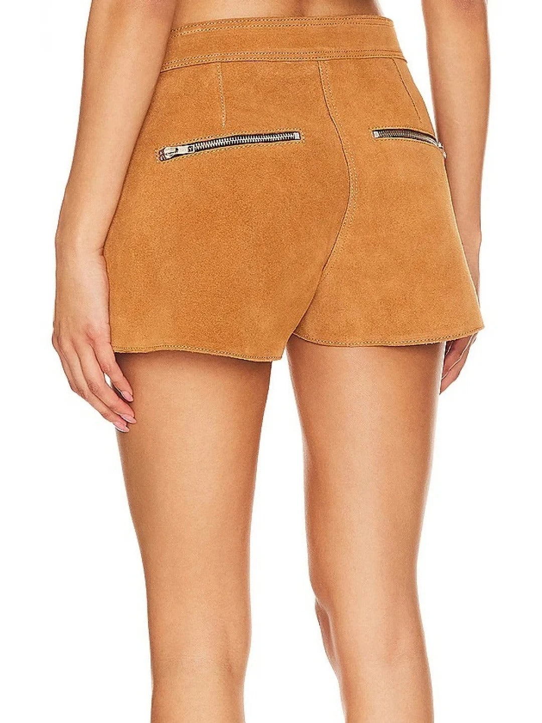 Men’s Camel Suede Leather Shorts with Zip Fly – Stylish and Comfortable