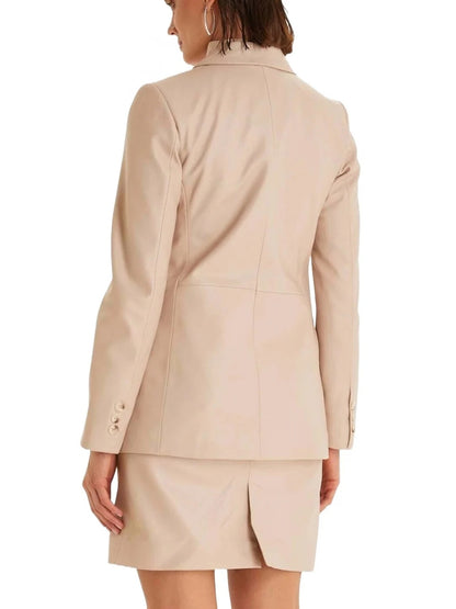 Beige Leather Blazer with Zipper Closure – Sleek & Modern Jacket