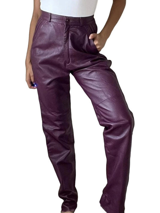 Zipper Fly Purple Leather Trousers