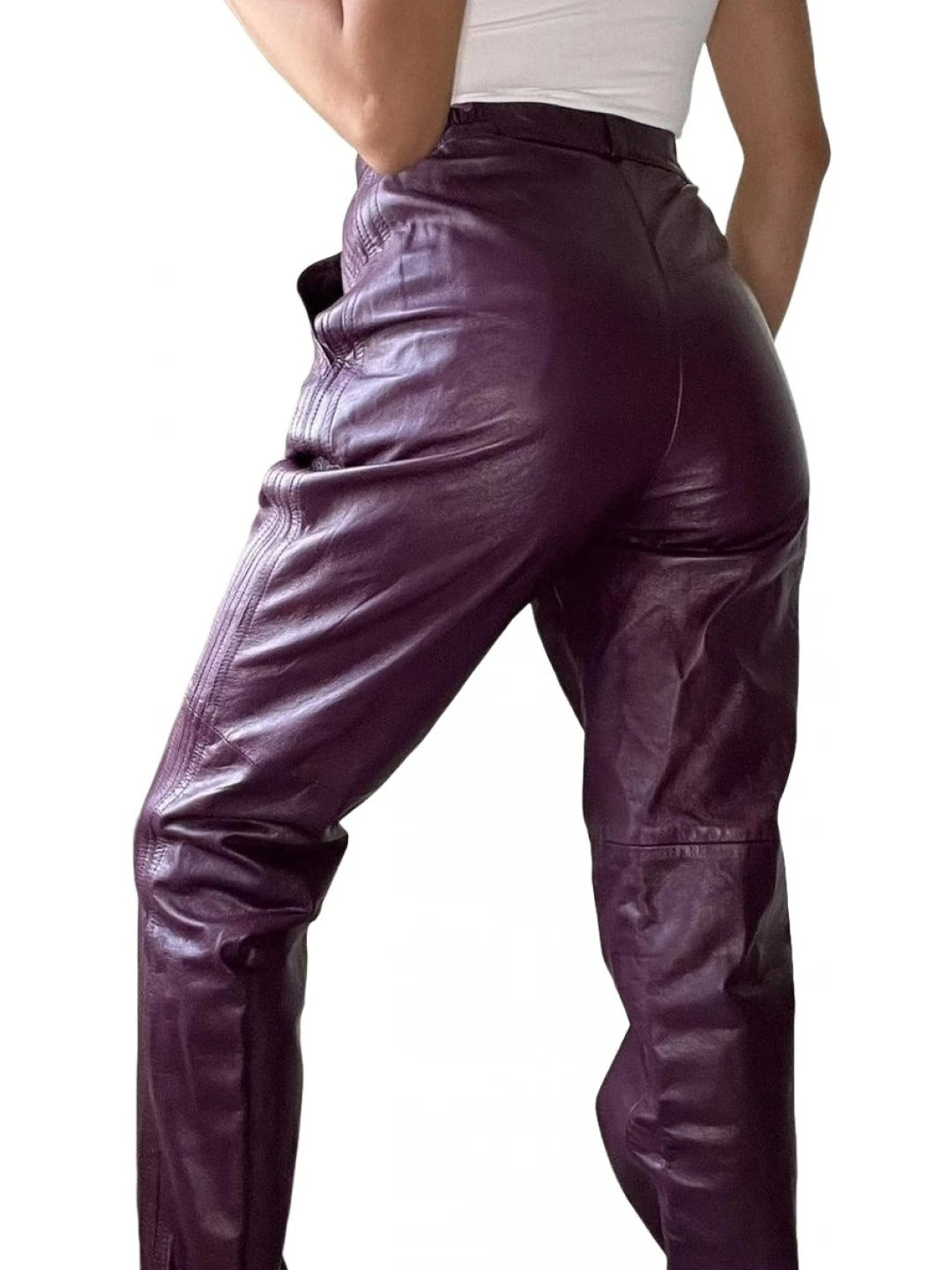 Zipper Fly Purple Leather Trousers